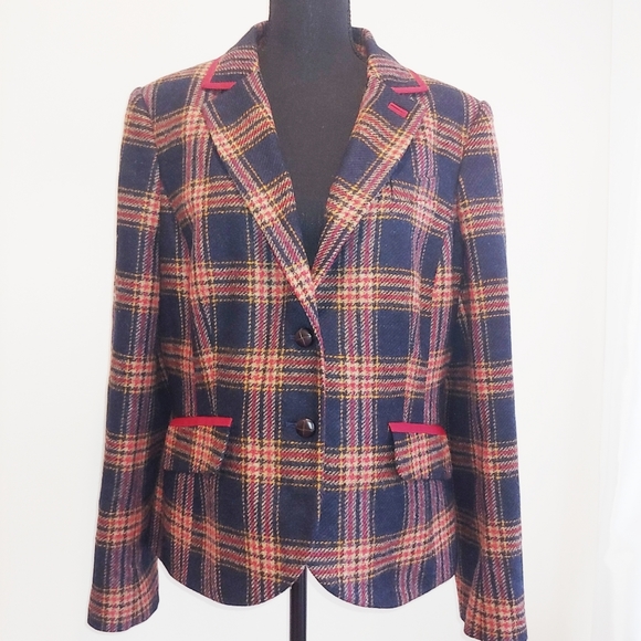 Boden Plaid Blazer - Navy, Red, Yellow - Picture 1 of 8